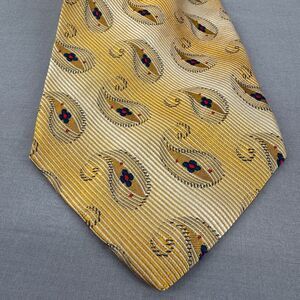 Altea Milano Repp Necktie Gold Paisley Tie 100% Silk 58" x 4" Wide Made in Italy